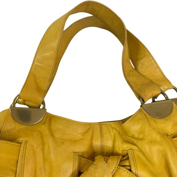 Kooba Vintage Mustard Yellow Leather Tote Bag with Bow Detail & Gold Hardware - Picture 10 of 13
